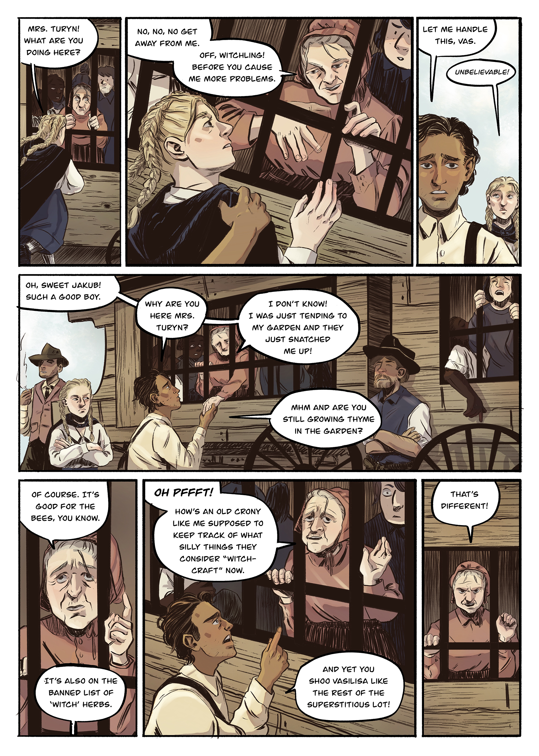 Mrs. Turyn tells Jakub about how she was rounded up for suspicion of witchcraft for growing thyme.