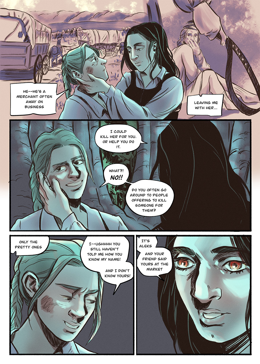 Vasilisa tells Aleks about her father, and a hint at her home life.