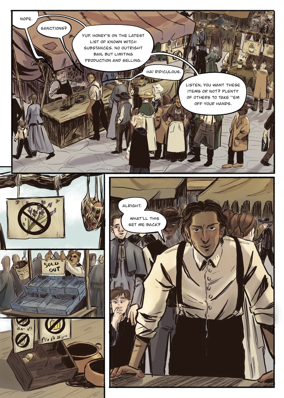 Jakub haggles with a market merchant.